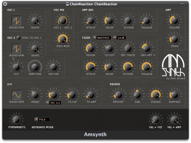 amsynth by Nick Dowell: plugin interface screenshot