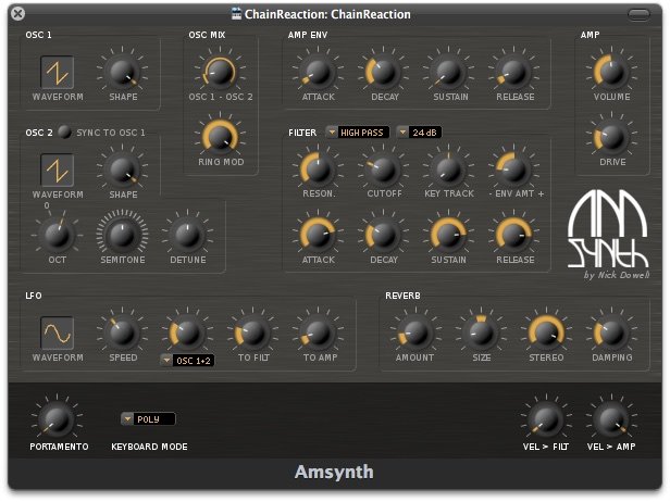 amsynth by Nick Dowell: plugin interface screenshot