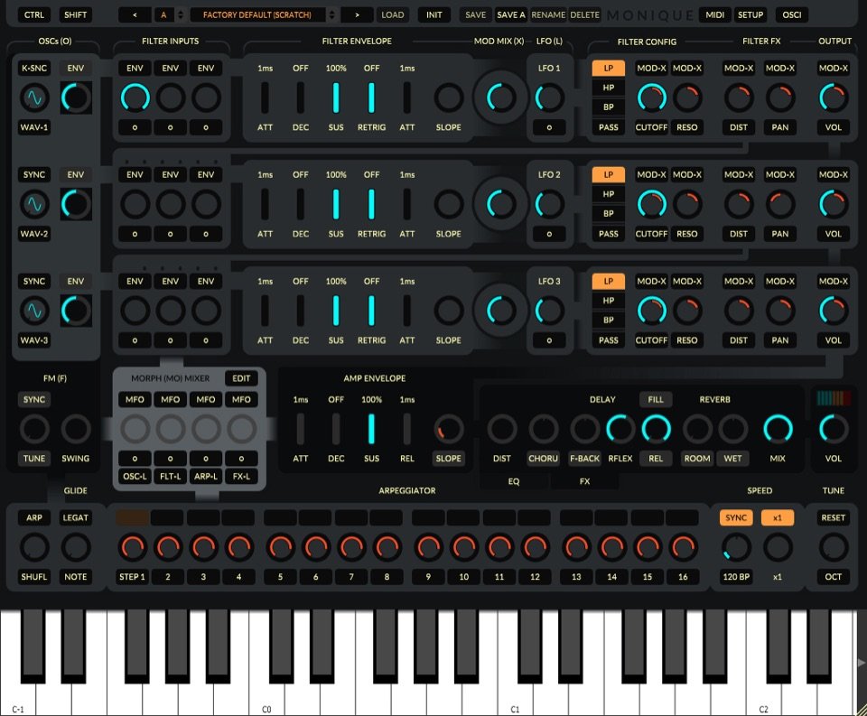 Monique Mono-Synth by Surge Synth Team: plugin interface screenshot