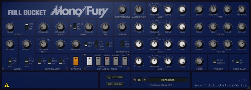 Mono/Fury by Full Bucket Music: plugin interface screenshot