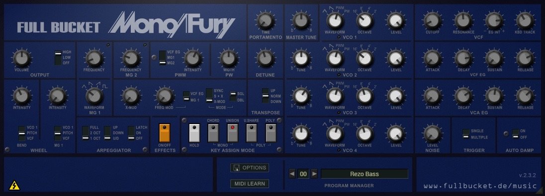 Mono/Fury by Full Bucket Music: plugin interface screenshot