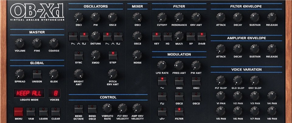 OB-Xd 2 by discoDSP: plugin interface screenshot