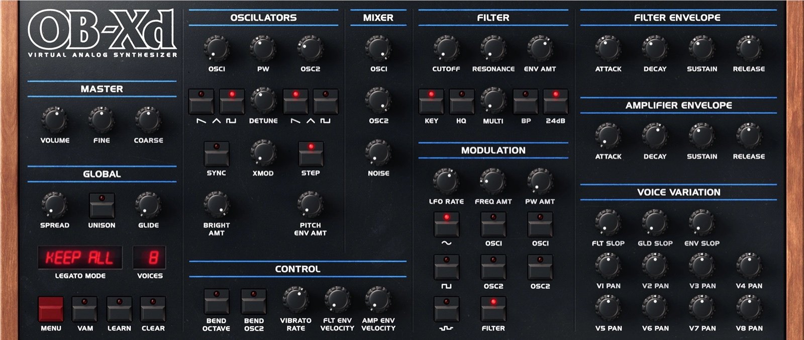OB-Xd 2 by discoDSP: plugin interface screenshot