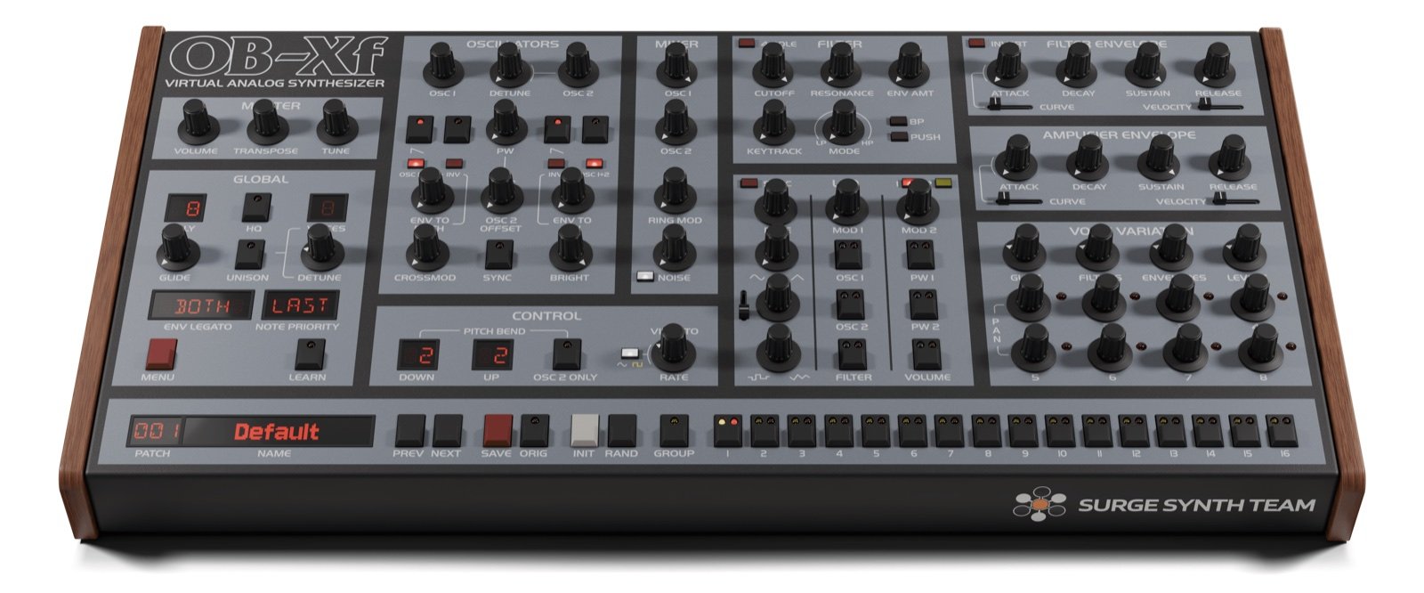 OB-Xf by Surge Synth Team: plugin interface screenshot