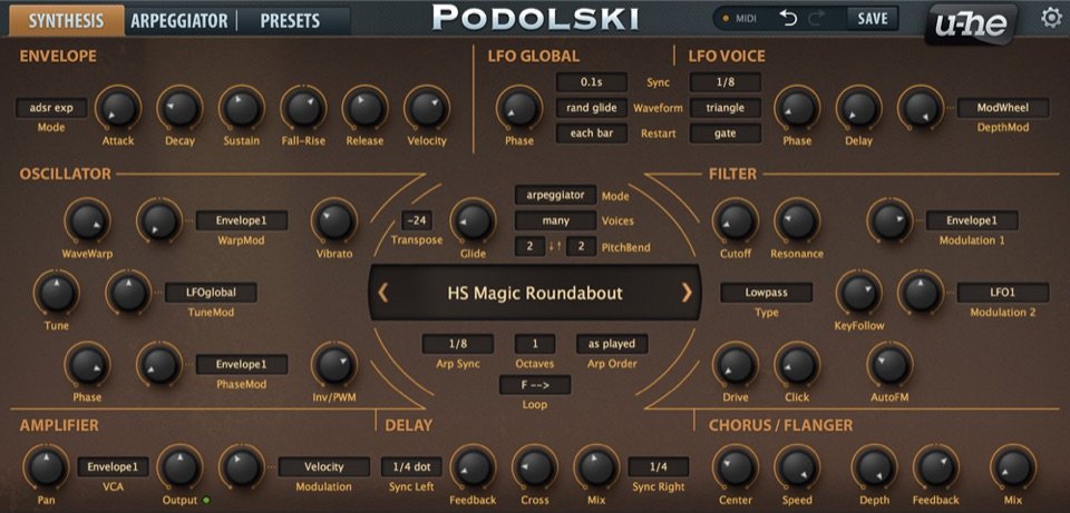 Podolski by u-he: plugin interface screenshot