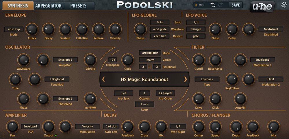 Podolski by u-he: plugin interface screenshot