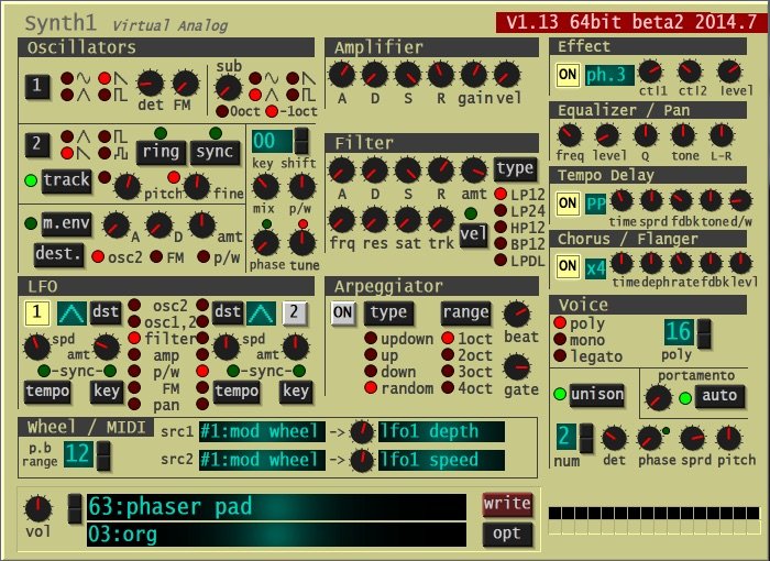Synth1 by Ichiro Toda: plugin interface screenshot