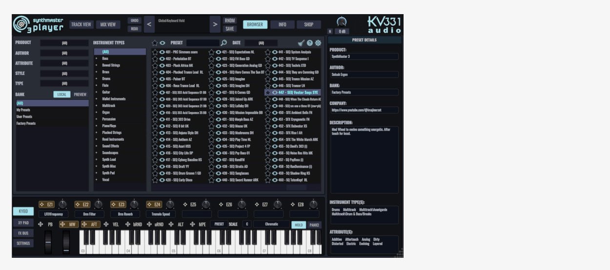 SynthMaster 3 Player Free by KV331 Audio: plugin interface screenshot