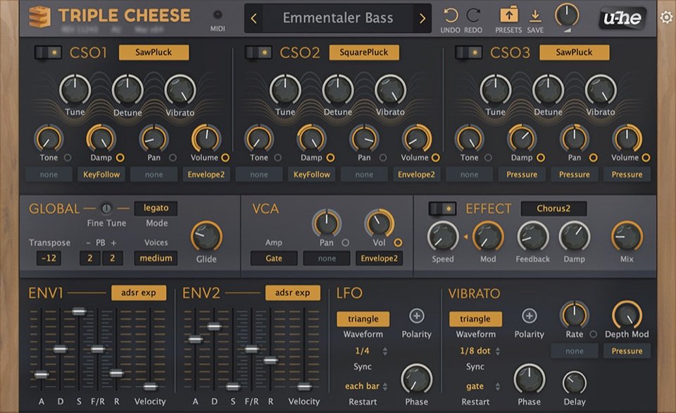 Triple Cheese by u-he: plugin interface screenshot