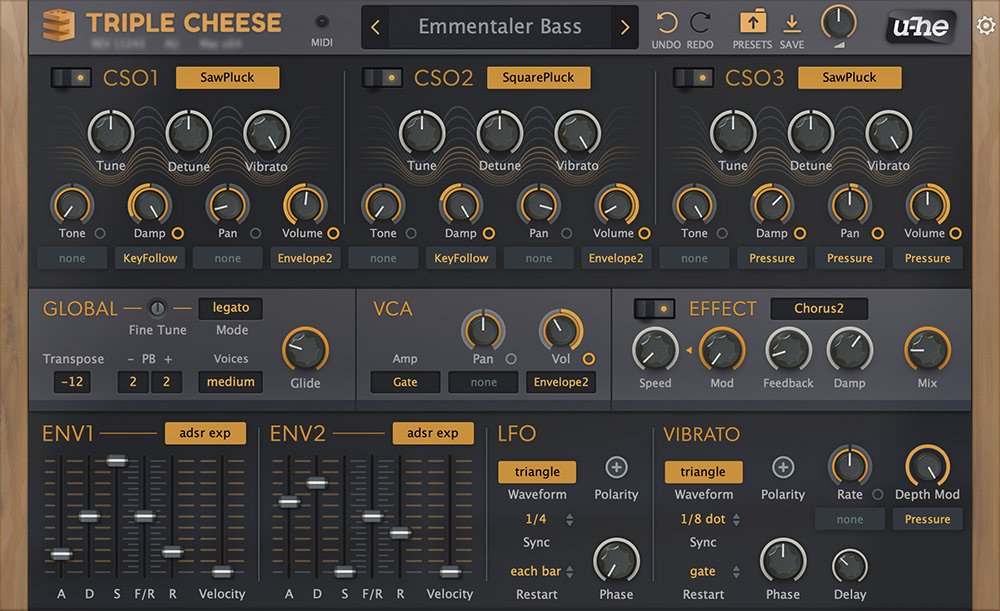 Triple Cheese by u-he: plugin interface screenshot