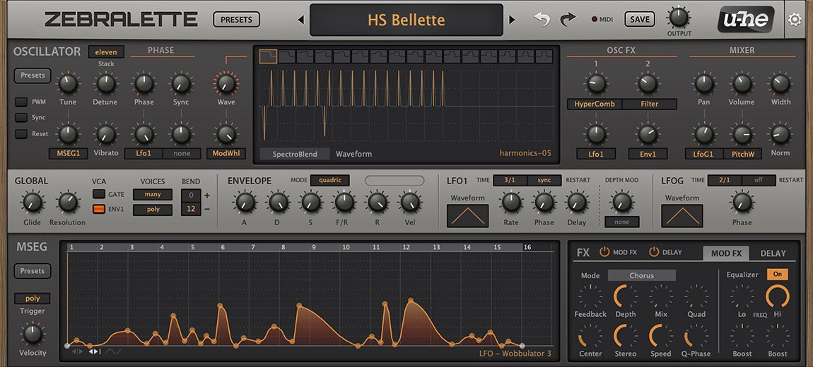Zebralette 3 by u-he: plugin interface screenshot